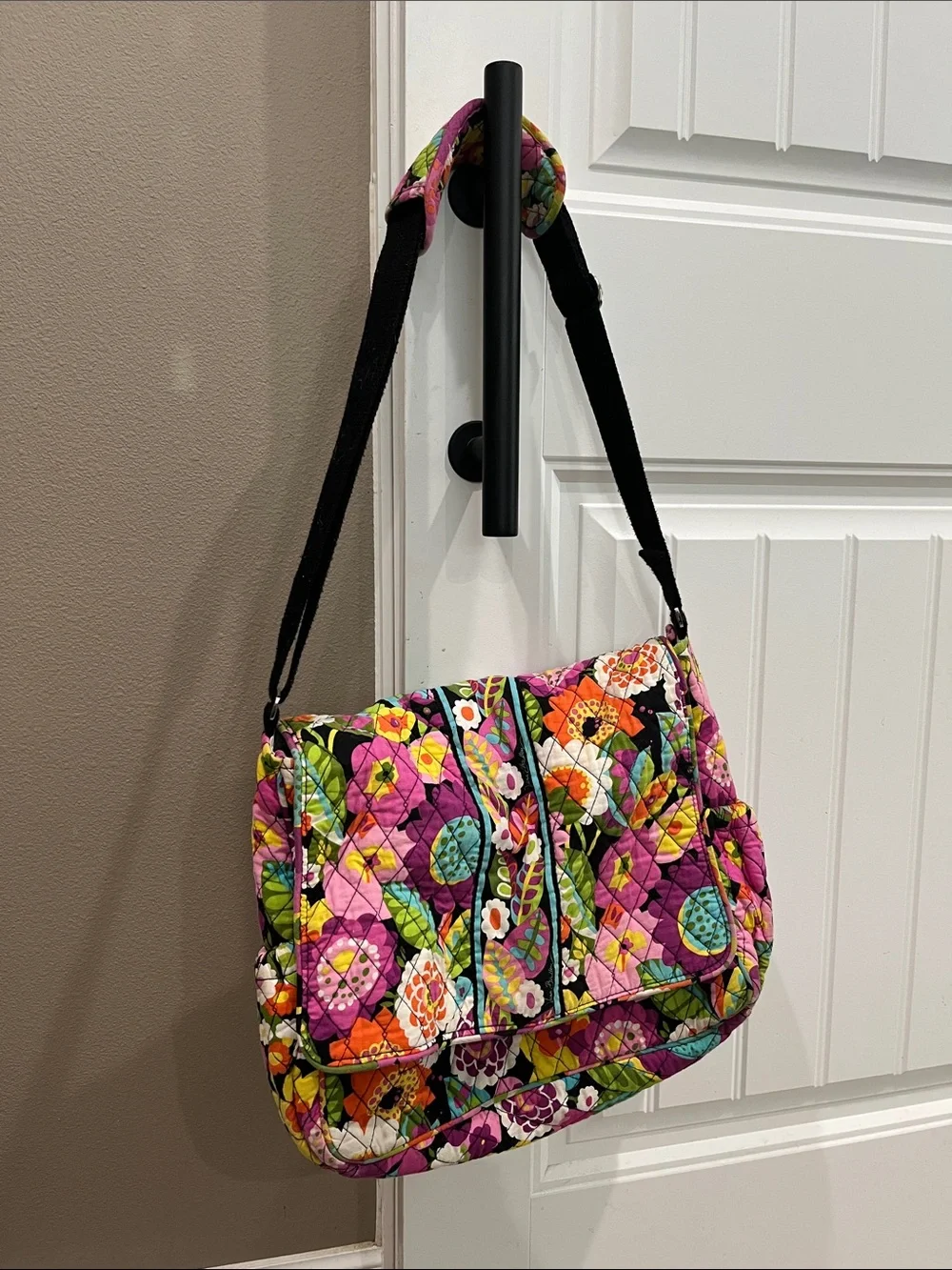 Vera Bradley Quilted Floral Diaper Bag in Pink, Green, Orange, Black